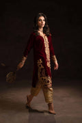 Ammara Khan | Velvet 23/24 | CLASSIC MAROON AND GOLD VELVET SET (D-04) - Khanumjan  Pakistani Clothes and Designer Dresses in UK, USA 