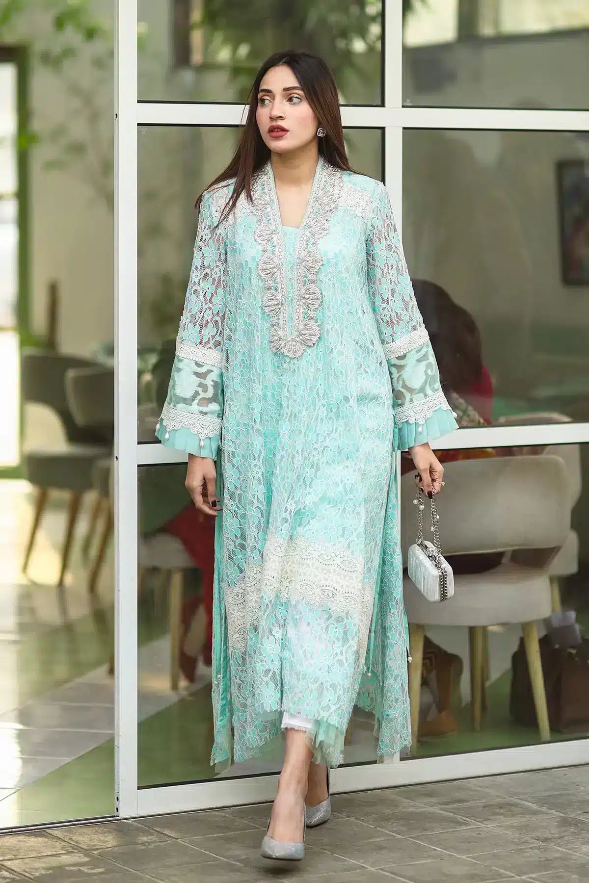 Ammara Khan | Kaftans 23 | LACE KAFTAN (D-01) - Khanumjan  Pakistani Clothes and Designer Dresses in UK, USA 