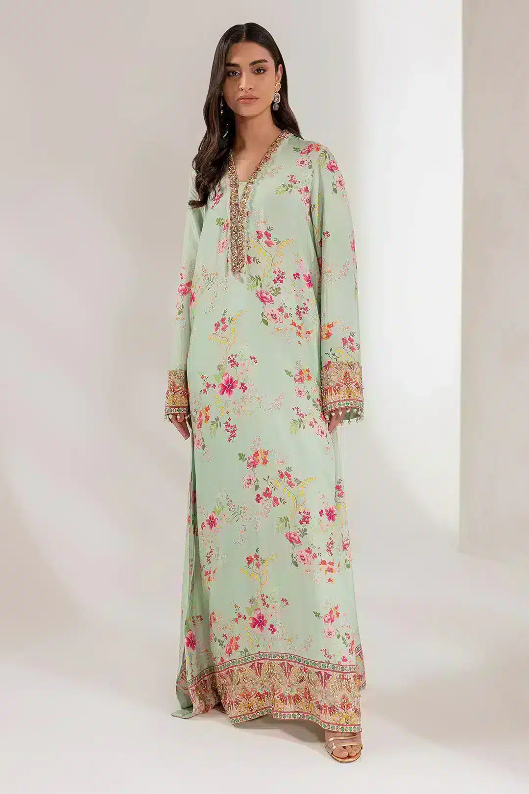 Ammara Khan | Kaftans 23 | MINT BLOOM KAFTAN (D-17) - Khanumjan  Pakistani Clothes and Designer Dresses in UK, USA 