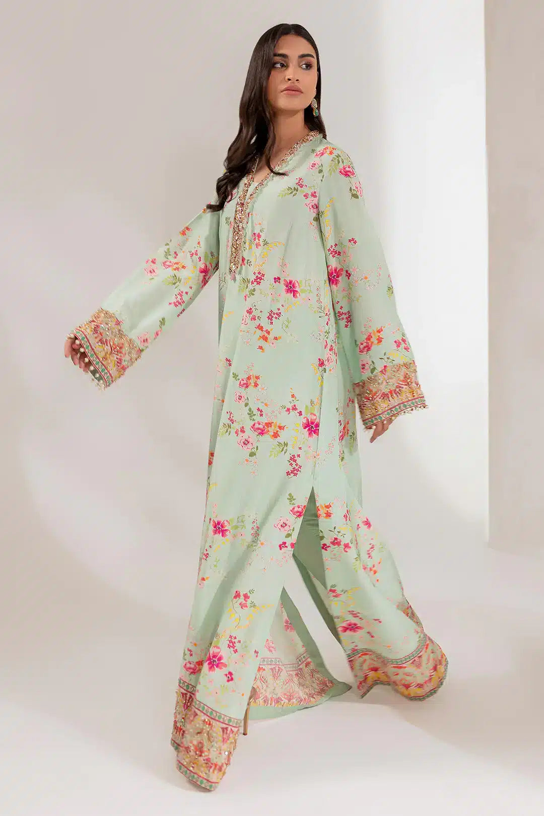 Ammara Khan | Kaftans 23 | MINT BLOOM KAFTAN (D-17) - Khanumjan  Pakistani Clothes and Designer Dresses in UK, USA 