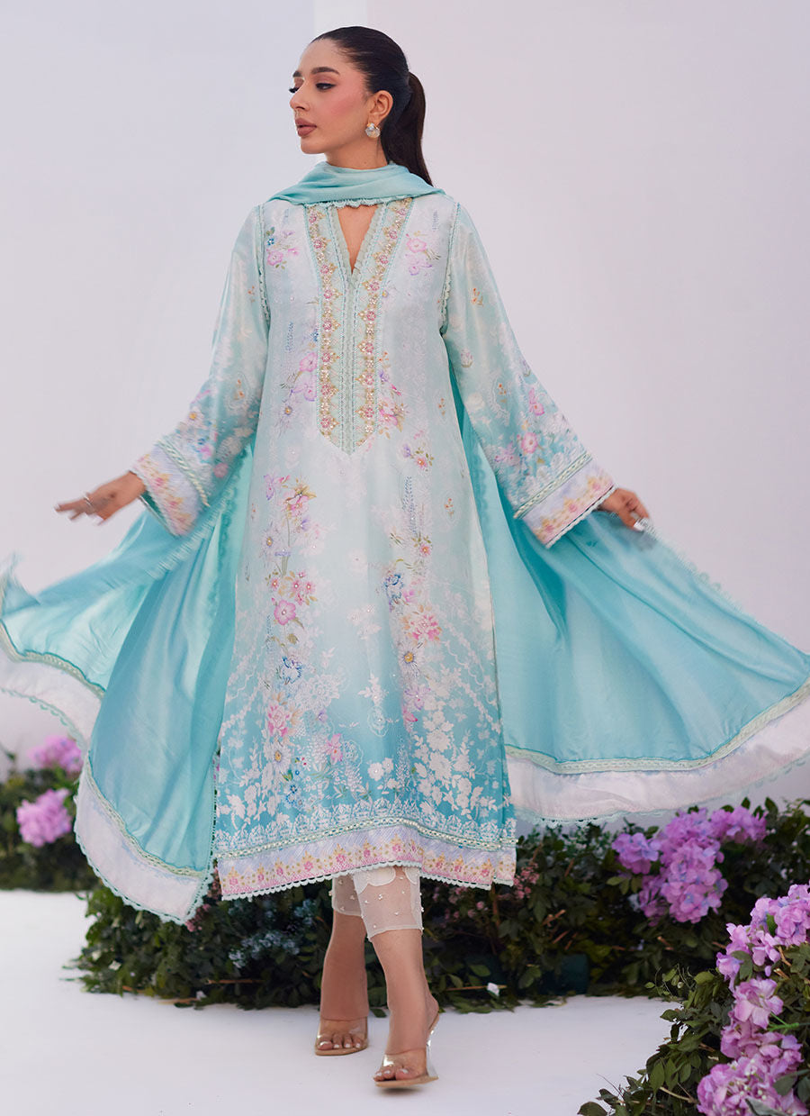 Farah Talib Aziz | Zaza Prints 24 | CYAN OMBRE SHIRT AND DUPATTA - Khanumjan  Pakistani Clothes and Designer Dresses in UK, USA 