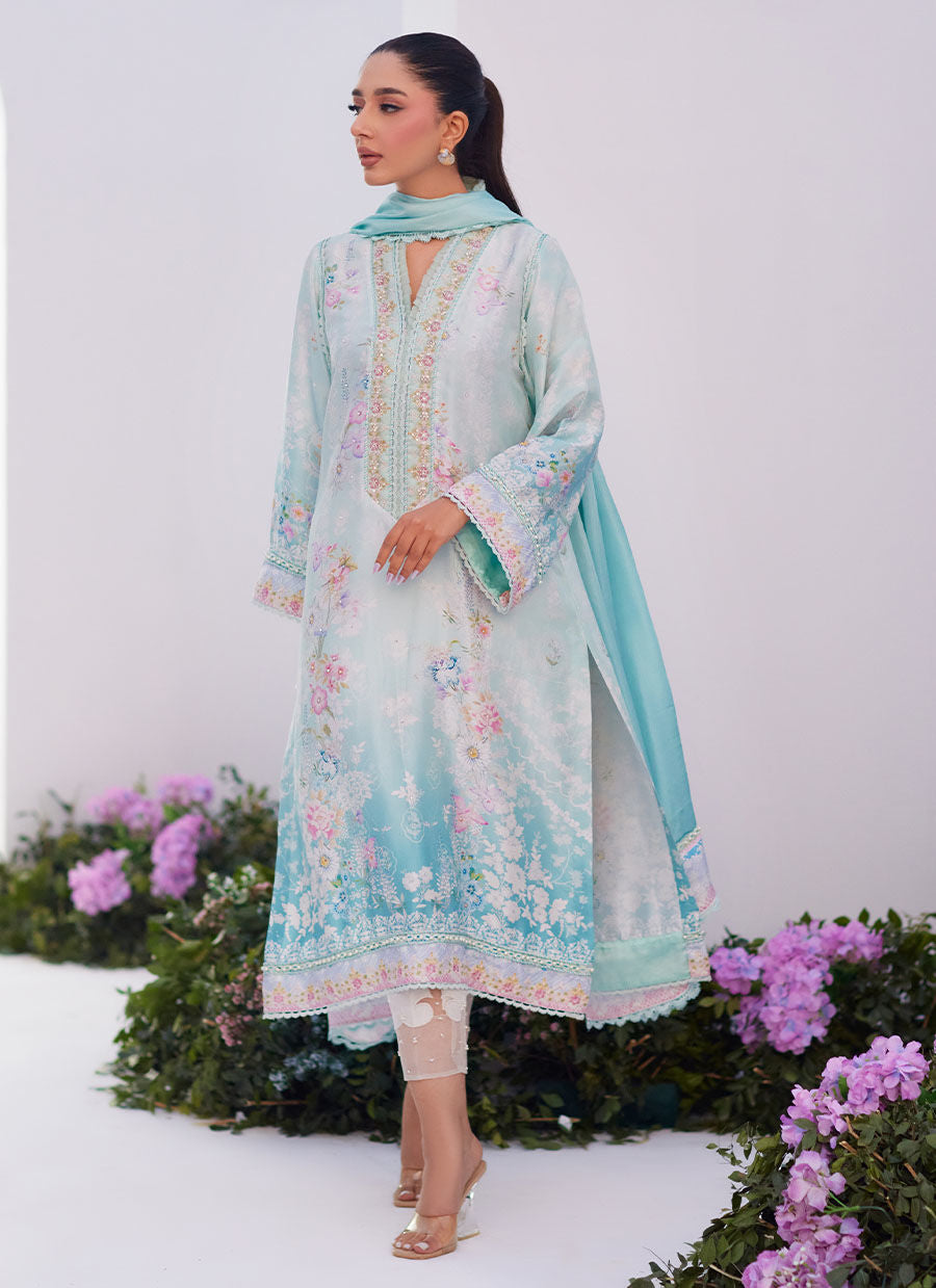 Farah Talib Aziz | Zaza Prints 24 | CYAN OMBRE SHIRT AND DUPATTA - Khanumjan  Pakistani Clothes and Designer Dresses in UK, USA 