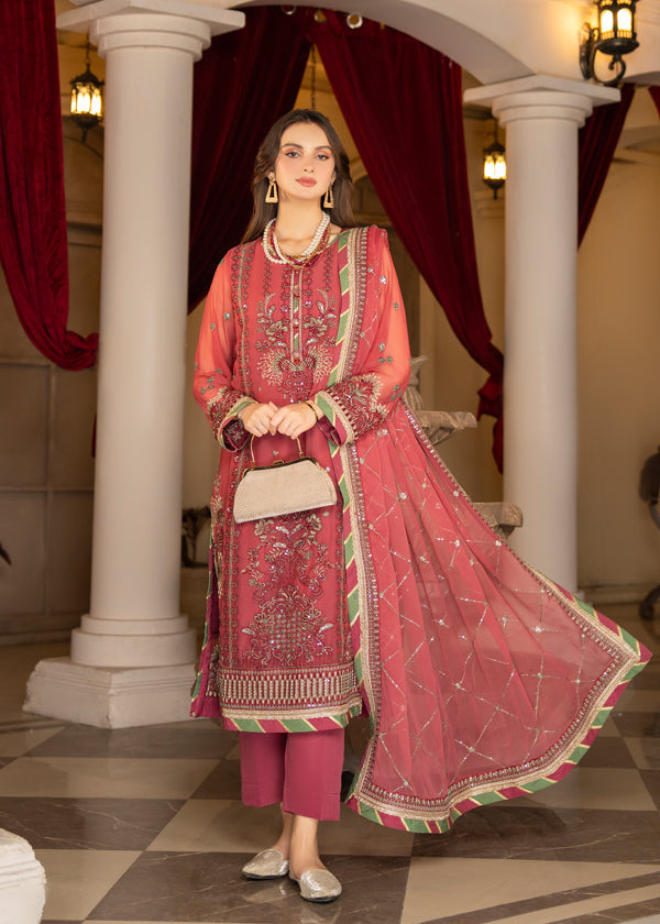 Strawberry | Rimjhim Chiffon Collection | FLS-RJ-003 - Khanumjan  Pakistani Clothes and Designer Dresses in UK, USA 