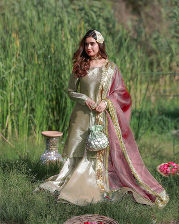 Zar | Gharara Formals | Gold/Pink