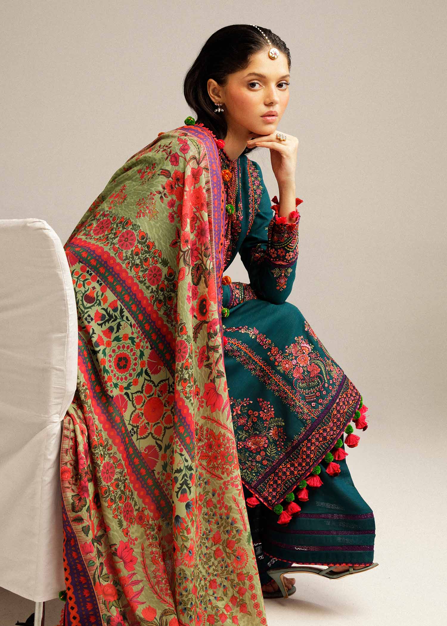 Hussain Rehar | Winter Shawl Khaddar 23 | Teal - Khanumjan  Pakistani Clothes and Designer Dresses in UK, USA 