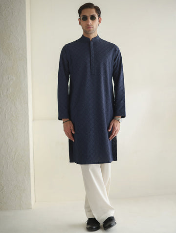 Pakistani Menswear | Ismail Farid - BLUE EMBROIDERED KURTA - Khanumjan  Pakistani Clothes and Designer Dresses in UK, USA 