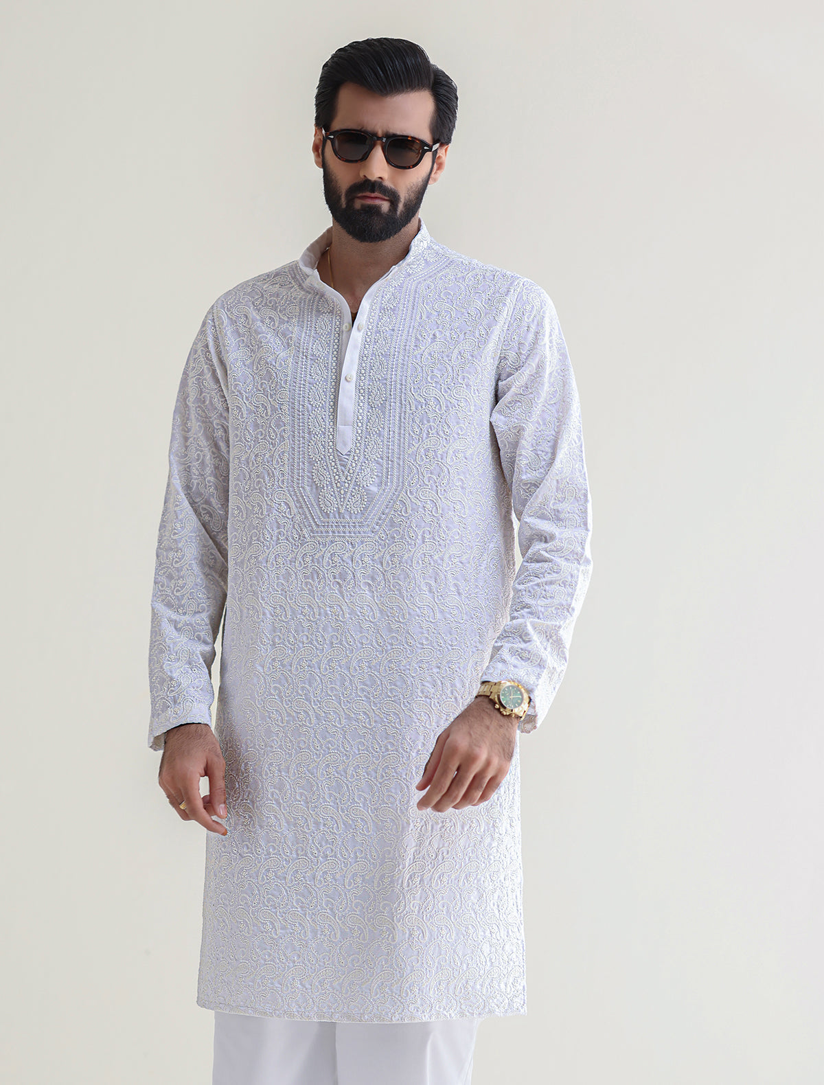 Pakistani Menswear | Ismail Farid - WHITE HEAVY EMBROIDERED KURTA - Khanumjan  Pakistani Clothes and Designer Dresses in UK, USA 