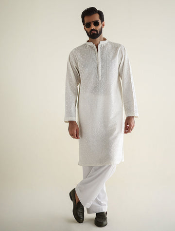 Pakistani Menswear | Ismail Farid - OFF-WHITE HEAVY EMBROIDERED KURTA - Khanumjan  Pakistani Clothes and Designer Dresses in UK, USA 