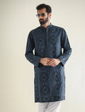 Pakistani Menswear | Ismail Farid - BLUE EMBROIDERED KURTA - Khanumjan  Pakistani Clothes and Designer Dresses in UK, USA 