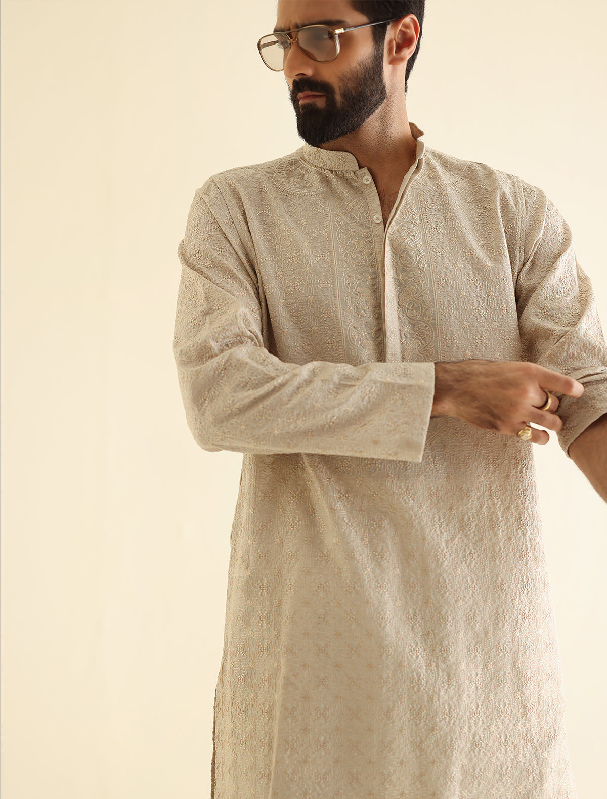 Pakistani Menswear | Ismail Farid - BEIGE HEAVY EMBROIDERED KURTA - Khanumjan  Pakistani Clothes and Designer Dresses in UK, USA 