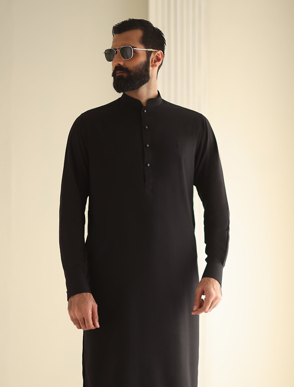 Pakistani Menswear | Ismail Farid - BLACK MANDARIN COLLAR KAMEEZ SHALWAR - Khanumjan  Pakistani Clothes and Designer Dresses in UK, USA 