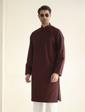 Pakistani Menswear | Ismail Farid - MAROON MESH EMBROIDERED KURTA - Khanumjan  Pakistani Clothes and Designer Dresses in UK, USA 