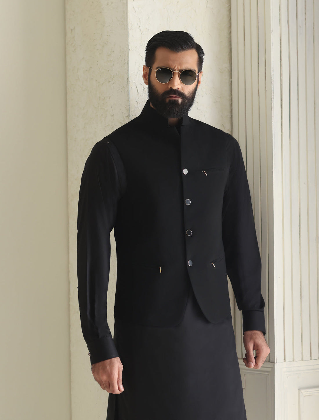 Pakistani Menswear | Ismail Farid - BLACK SLIM FIT WAISTCOAT - Khanumjan  Pakistani Clothes and Designer Dresses in UK, USA 