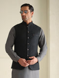 Pakistani Menswear | Ismail Farid - BLACK TEXTURED WAISTCOAT - Khanumjan  Pakistani Clothes and Designer Dresses in UK, USA 