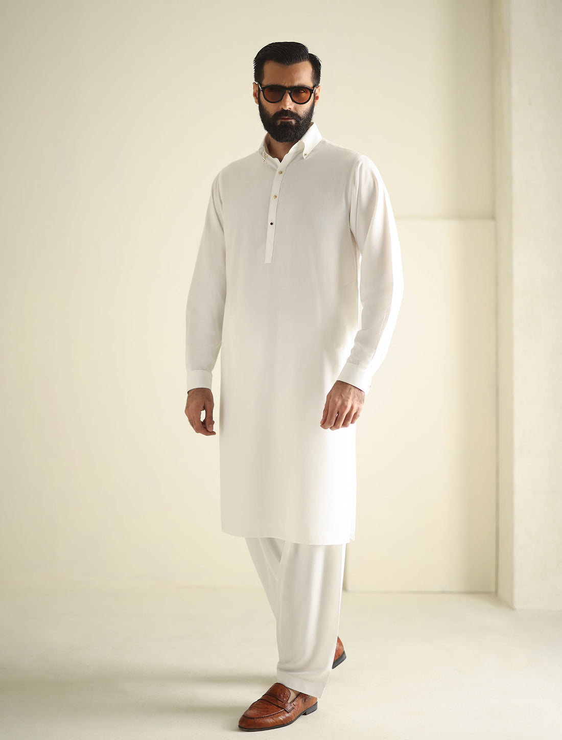 Pakistani Menswear | Ismail Farid - OFF-WHITE BUTTON-DOWN KAMEEZ SHALWAR - Khanumjan  Pakistani Clothes and Designer Dresses in UK, USA 