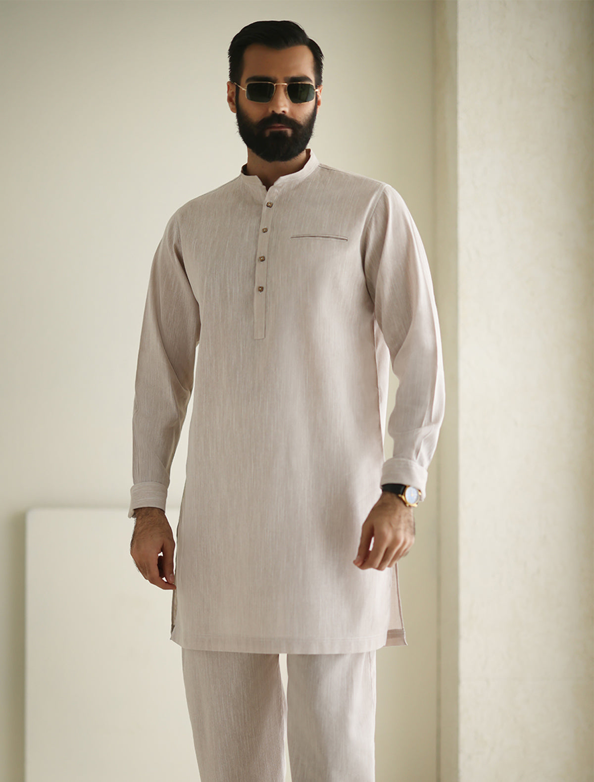 Pakistani Menswear | Ismail Farid - LIGHT BEIGE DESIGNER KURTA PAJAMA - Khanumjan  Pakistani Clothes and Designer Dresses in UK, USA 