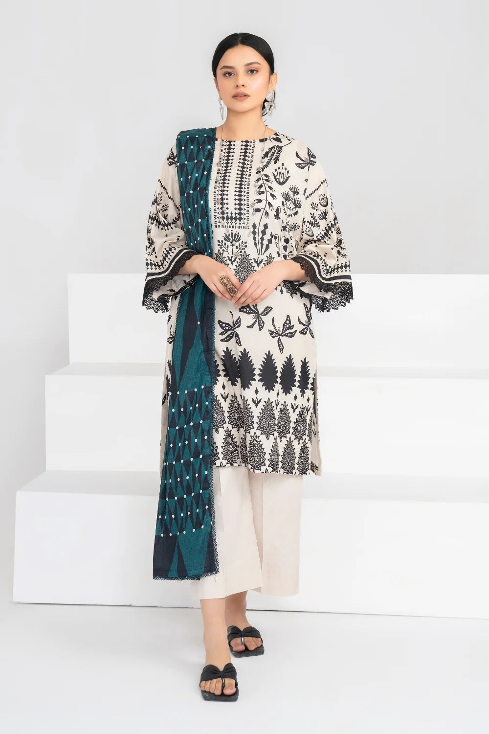 Ittehad | Printed Lawn 24 |  IP3P02-3PS-BGE - Khanumjan  Pakistani Clothes and Designer Dresses in UK, USA 