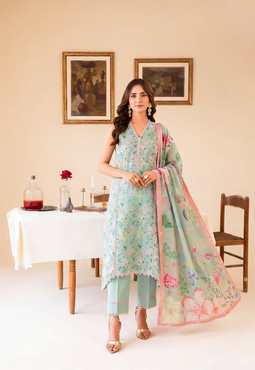 Faiza Faisal | FNF Printed Lawn | MINT DAISY