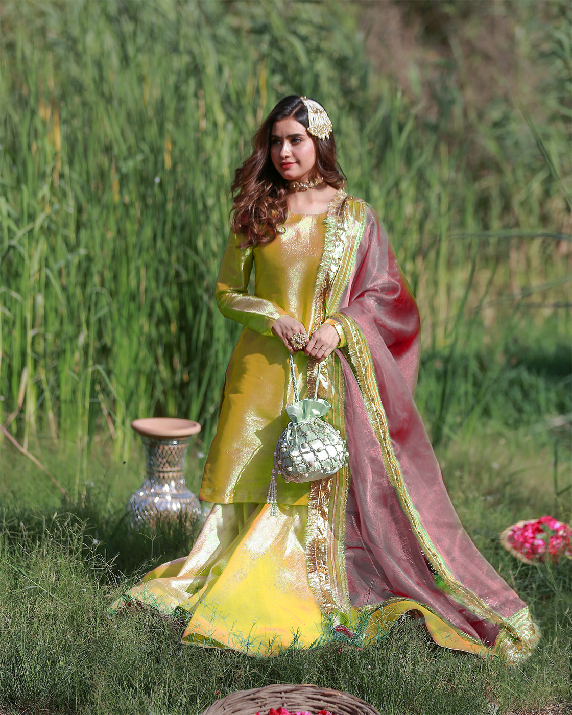 Zar | Gharara Formals | Yellow/Pink