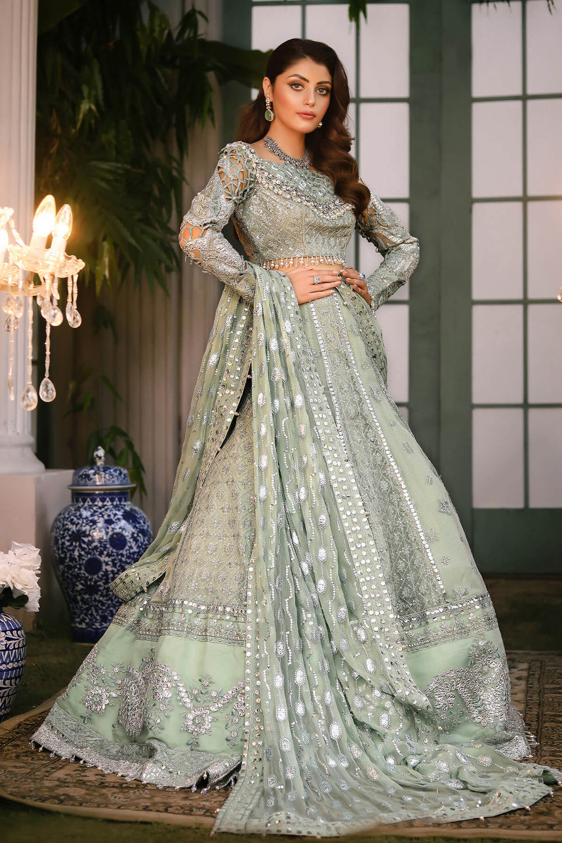 Raeesa Premium | Wajadan Wedding Formals | WD-2 Pea Green - Khanumjan  Pakistani Clothes and Designer Dresses in UK, USA 
