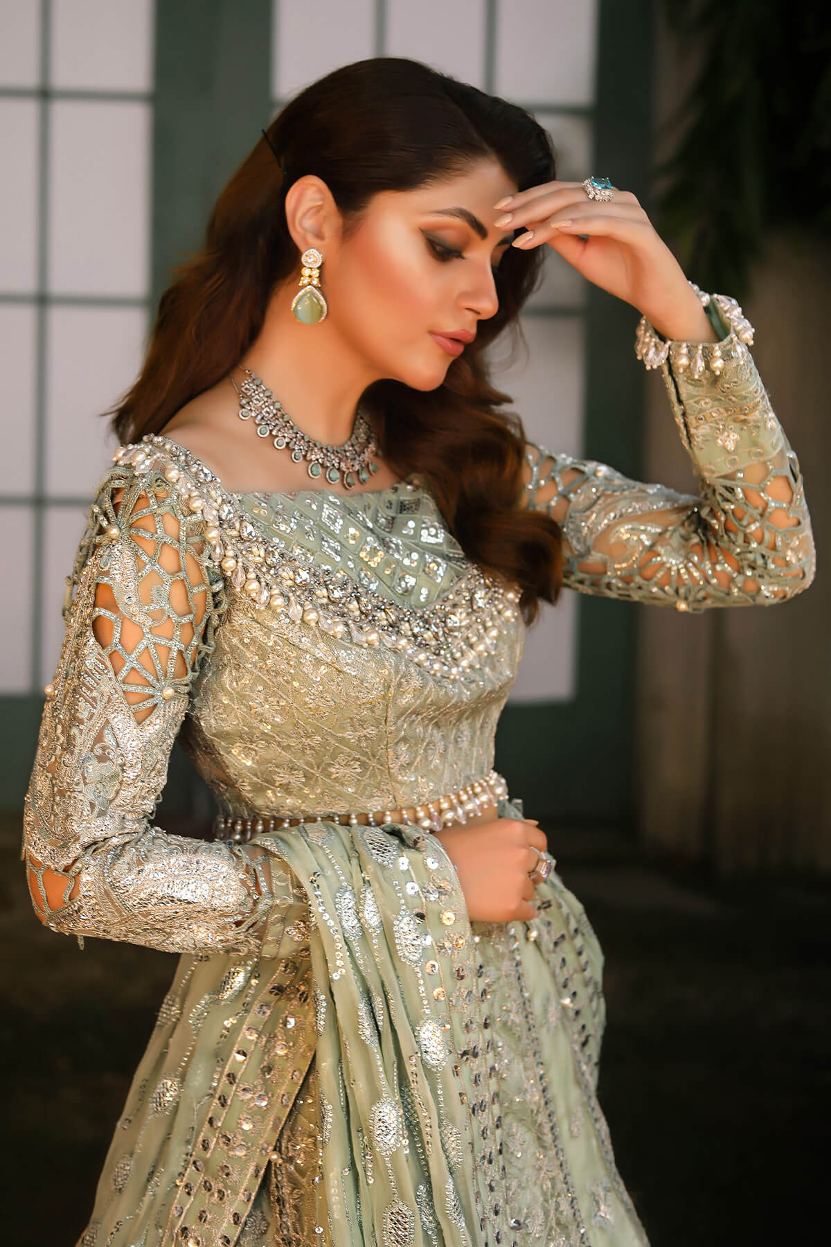 Raeesa Premium | Wajadan Wedding Formals | WD-2 Pea Green - Khanumjan  Pakistani Clothes and Designer Dresses in UK, USA 