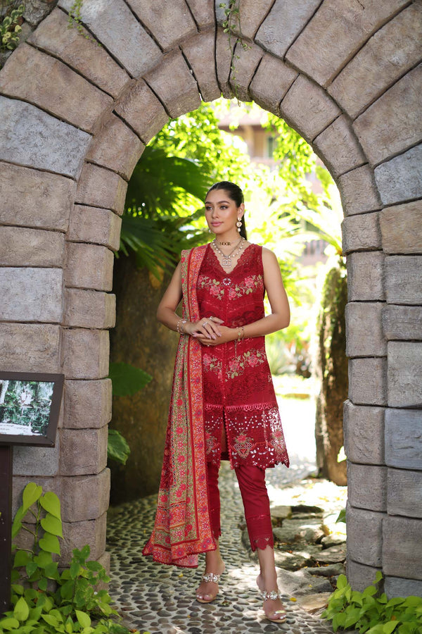 Noor by Saadia Asad | Luxury Chikankari Lawn’24 | D12-A Red Chevron - Khanumjan  Pakistani Clothes and Designer Dresses in UK, USA 