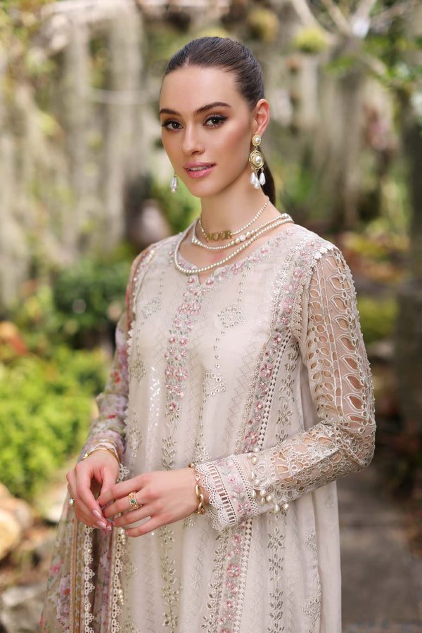 Noor by Saadia Asad | Luxury Chikankari Lawn’24 | D3-B Beige Schifli - Khanumjan  Pakistani Clothes and Designer Dresses in UK, USA 