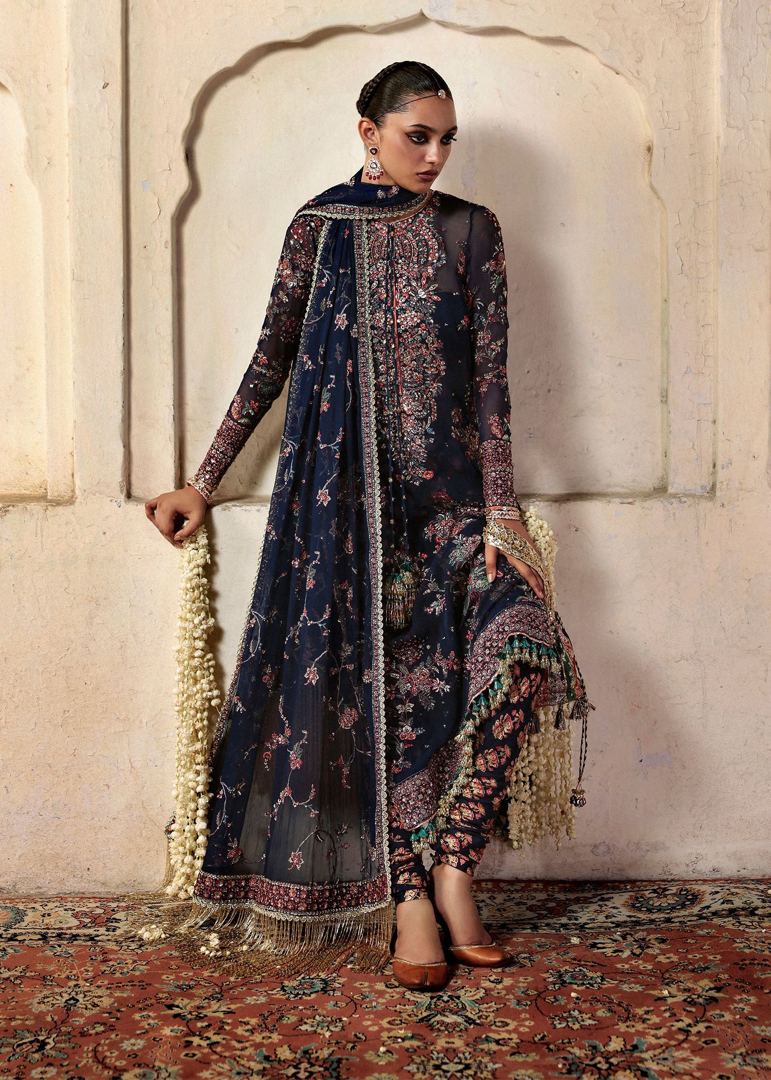 hussain rehar blue dress Hussain Rehar | ' This blue chanderi pishwas features an attached embellished bodice and green borders, creating a striking contrast. The...