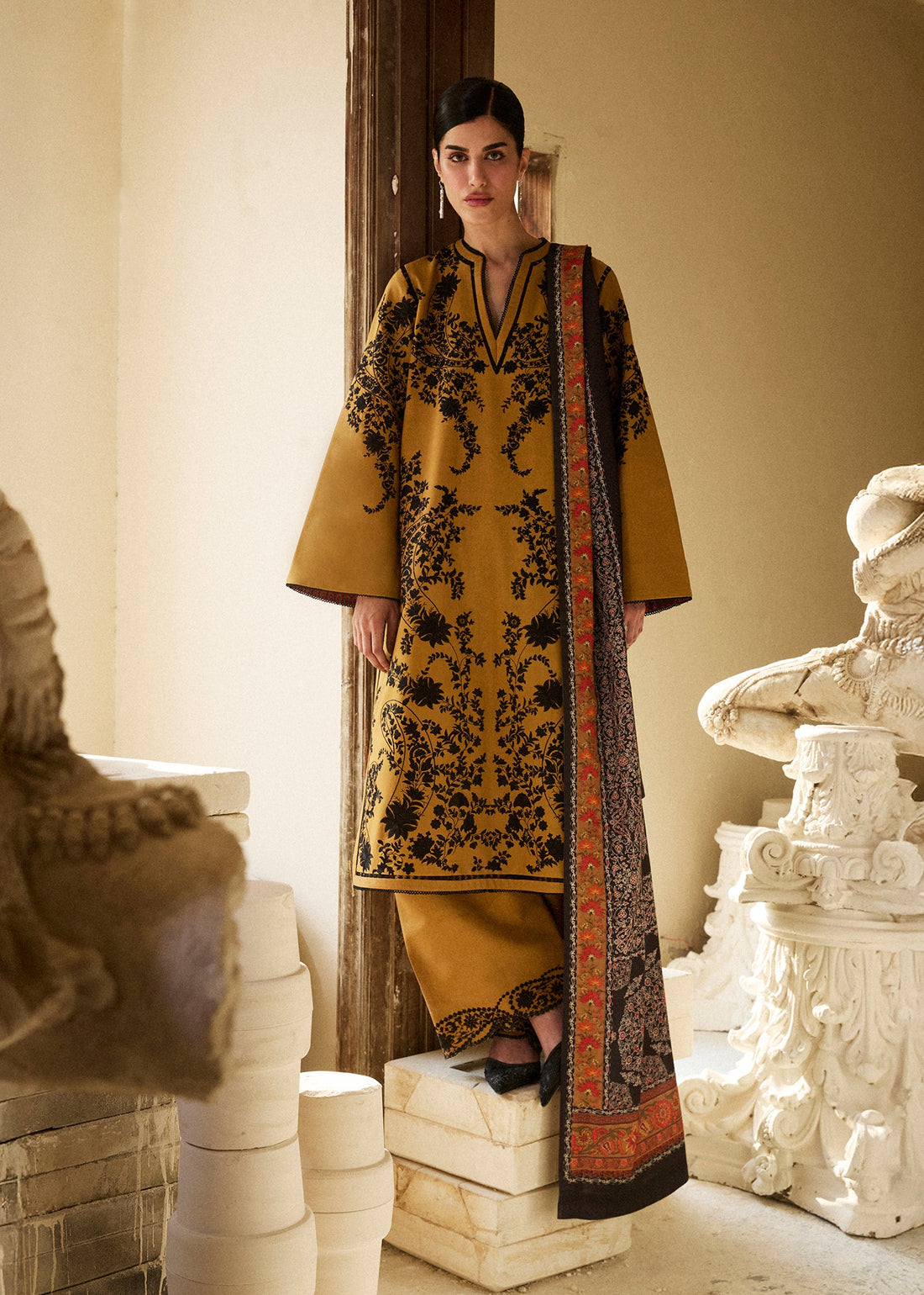 mustard yellow pakistani dress Shop Online Embroidered Mustard Cotton Designer Pakistani Suit : 178538 -